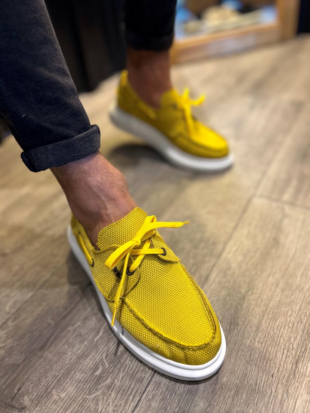 High Sole Seasonal Linen Shoes Yellow