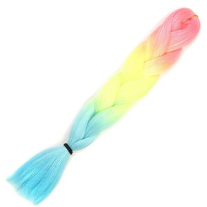 Silvery Fuchsia / Neon Yellow / Light Blue Color Transition Braided Hair 100 Gr.