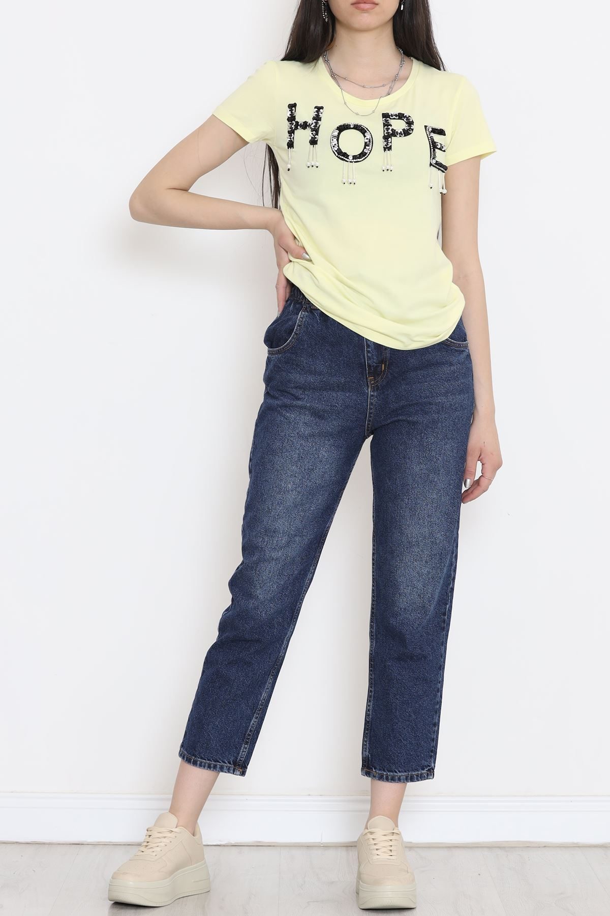 T-shirt with Sparkling Tassels Yellow