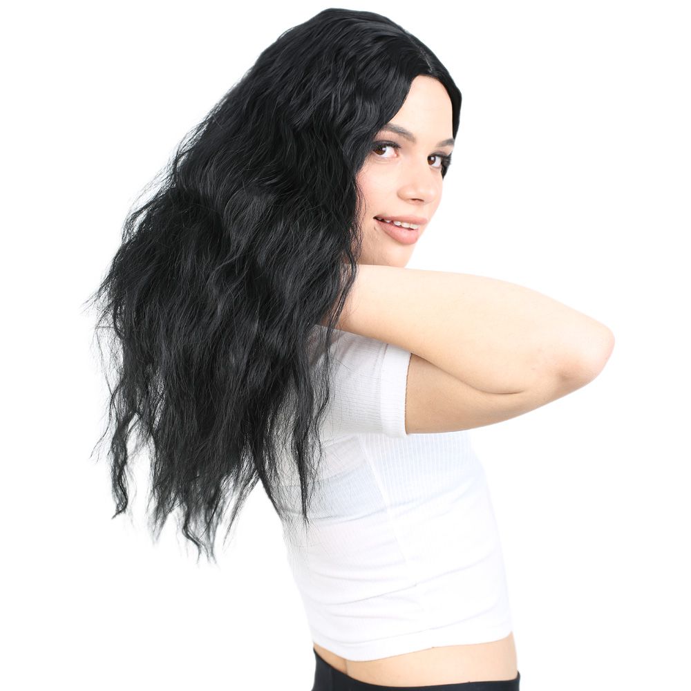 Fluffed Wavy Long Kanekalon Fiber Synthetic Wig / Black