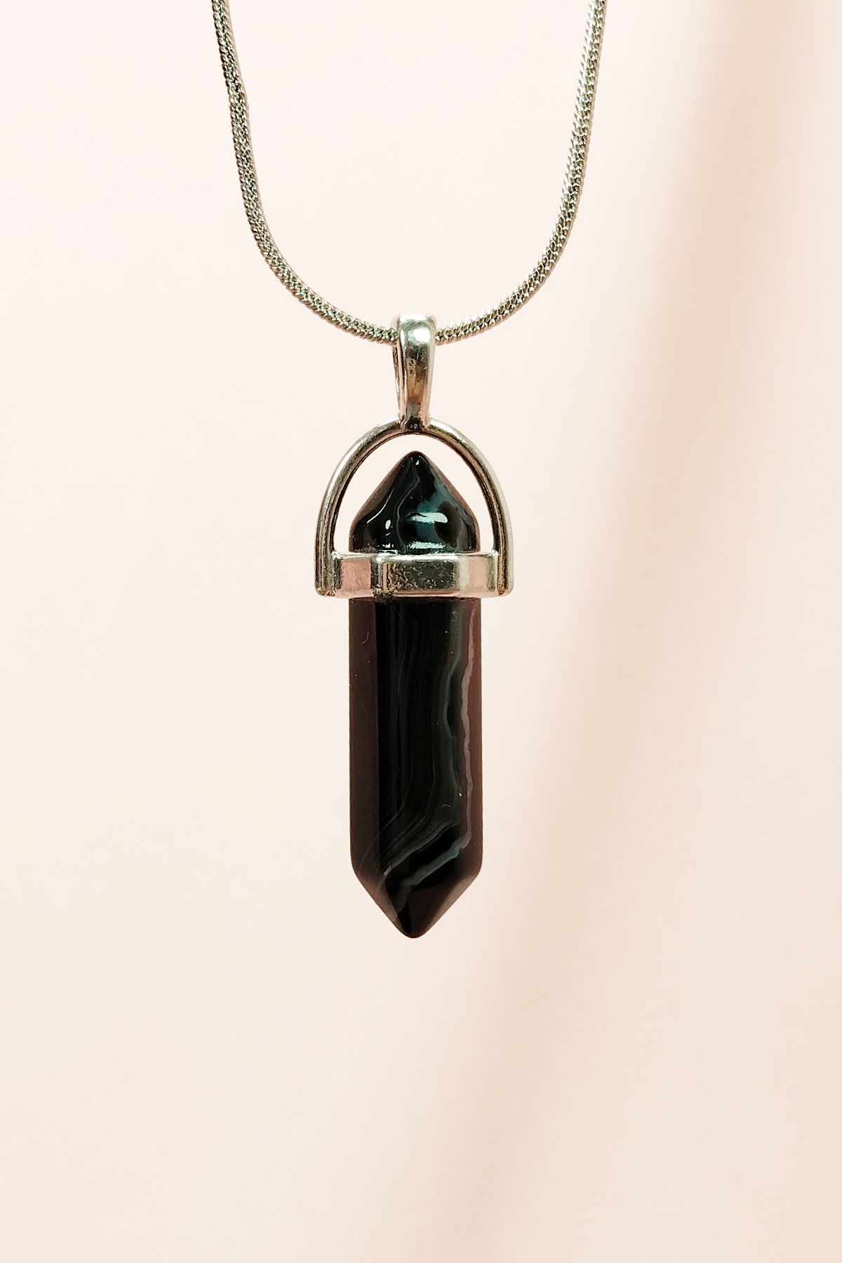 Obsidian Natural Stone Chain Necklace with Handmade Design Pendant: 3.5 cm Chain: 20 cm Boxed