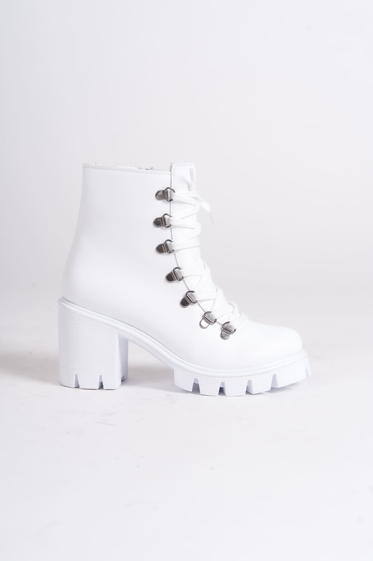 CLZ948 Lace-up Zippered Orthopedic Sole Waterproof and Cold Resistant Heeled Skin Women's Boots BT White