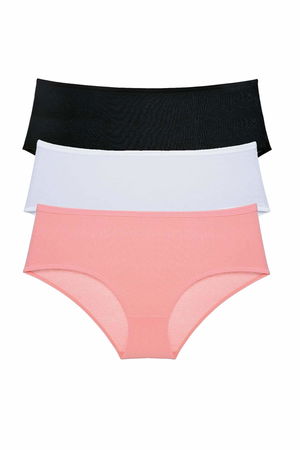 3Pcs Women High Waist Bato Panties Black White Powder