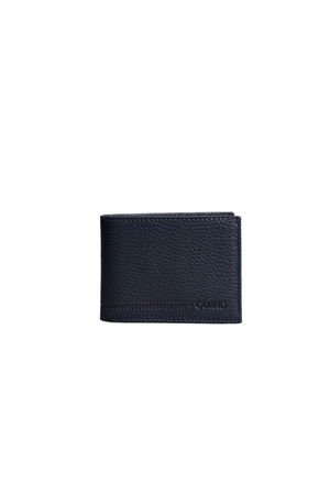 Navy Blue Genuine Leather Horizontal Men's Wallet with Coin Purse