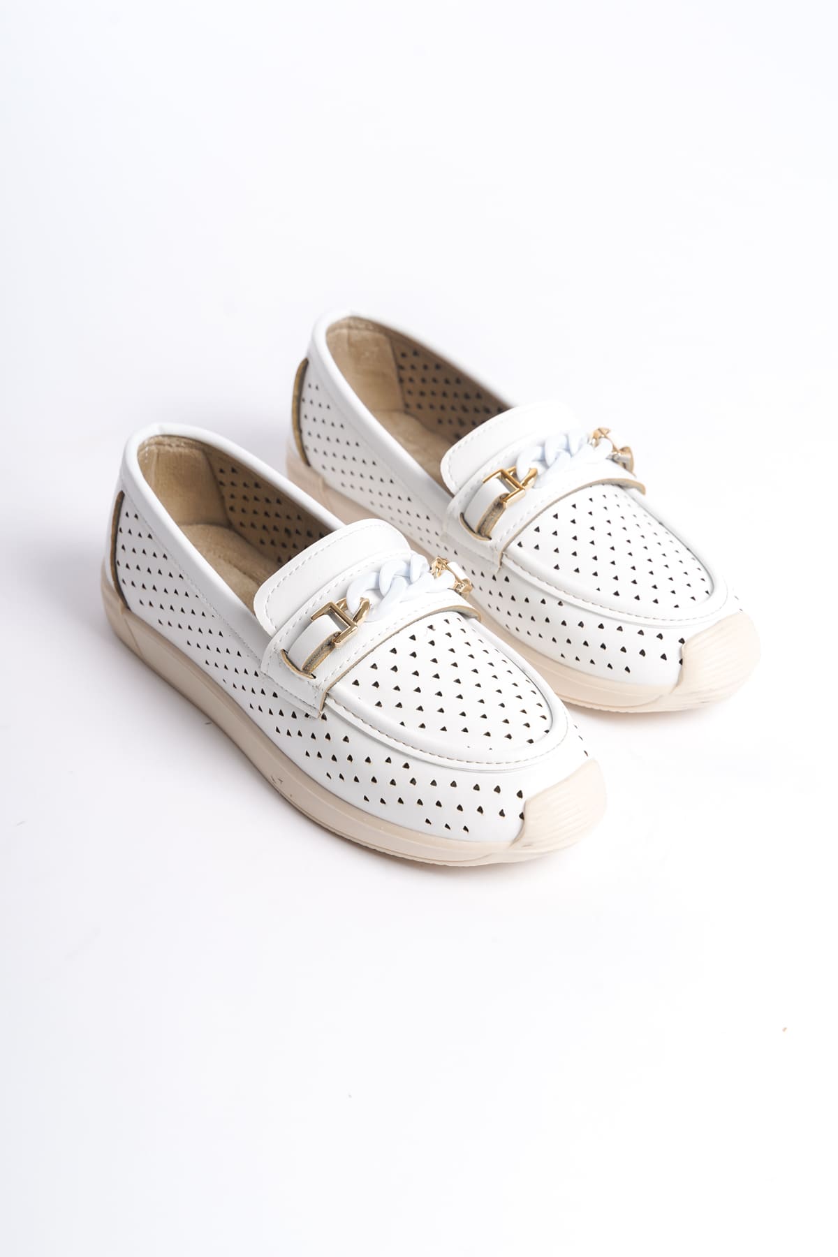 CLZ948 Lace-Up Orthopedic Comfortable Sole Heart Patterned Babet Shoes KT White