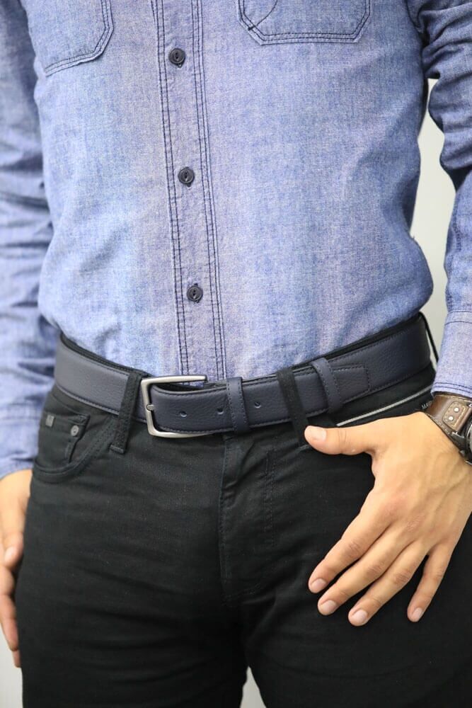 Matte Leather Men's Belt 4 Cm - Navy Blue