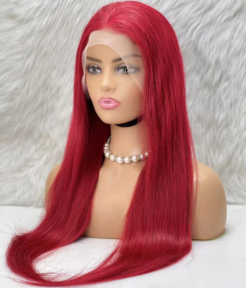 Real Hair Front Lace Tulle Wig / Straight / Red 70/75cm