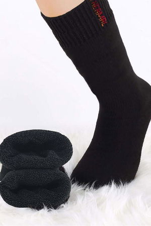 Black Thermal Thick Winter Terry Socks Men Women Unisex Cotton