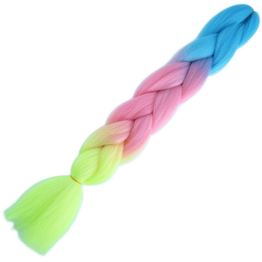 Afro Braiding Color Transition Synthetic Hair 100 Gr. / Light Blue / Pink / Neon Yellow