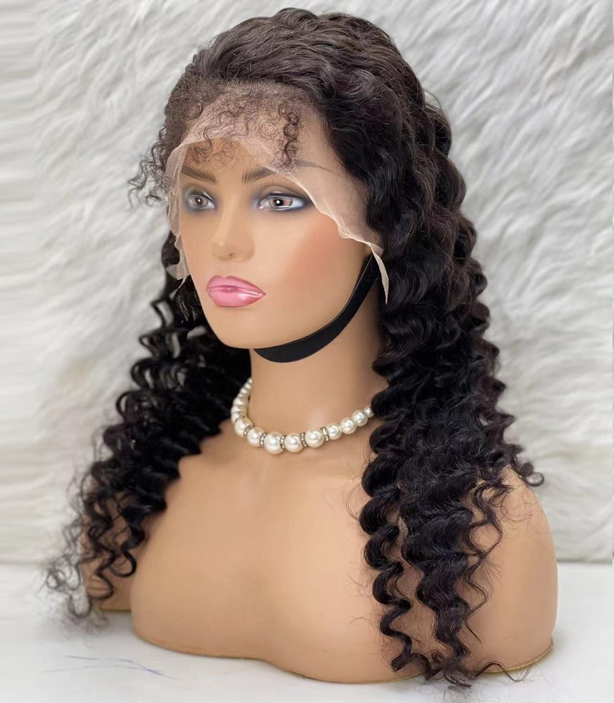 Real Hair Front Lace Tulle Wig / Deep Wavy / Natural 65/70cm