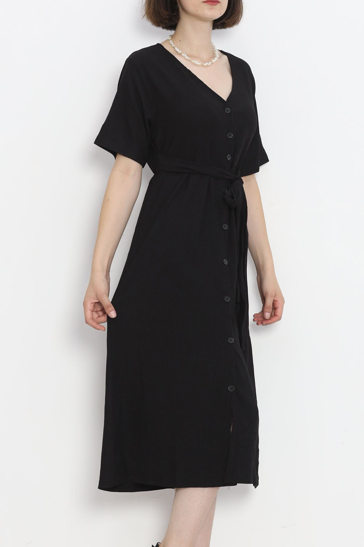 Button Front Dress Black