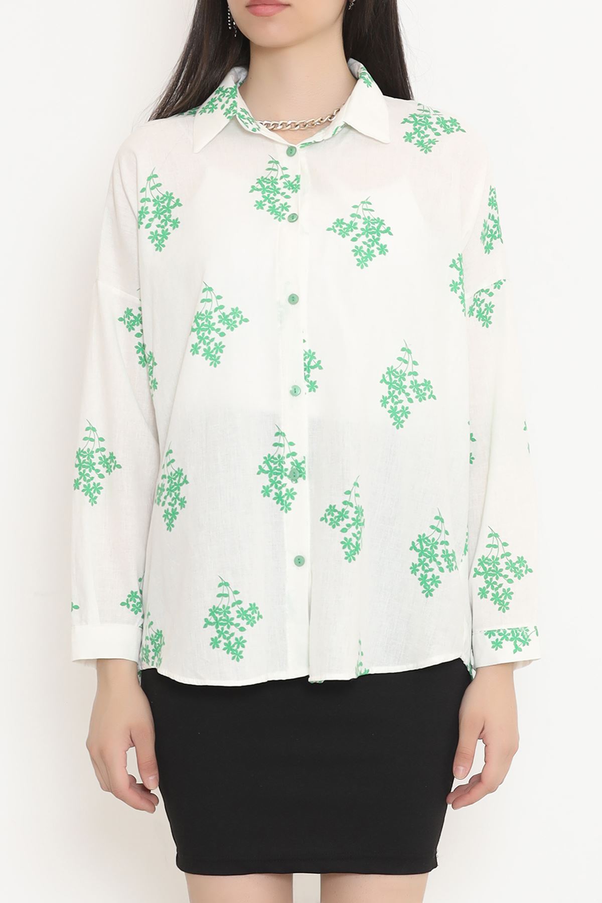 Floral Patterned Shirt White-Green