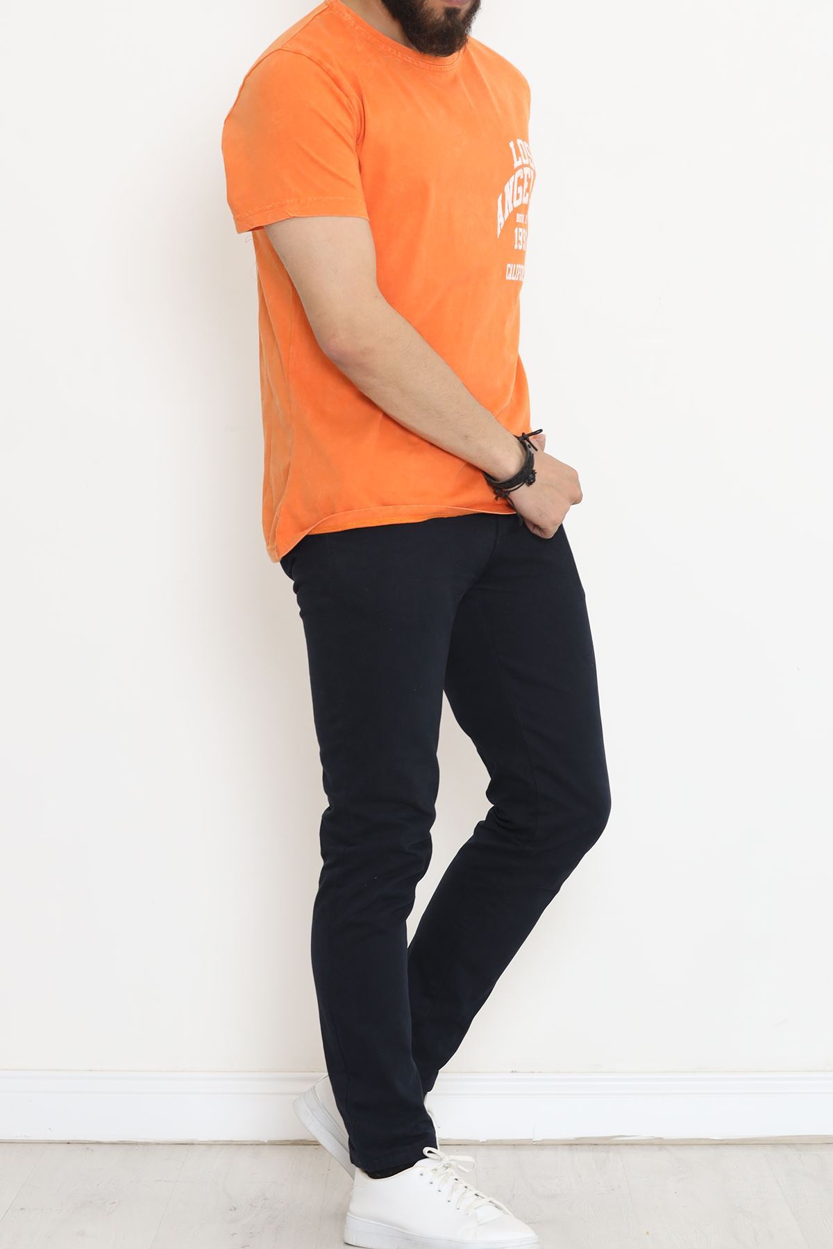 Washed Back Printed T-Shirt Orange