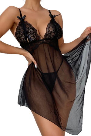 Night Light Women's Black Open Chest Fantasy Nightgown 3183