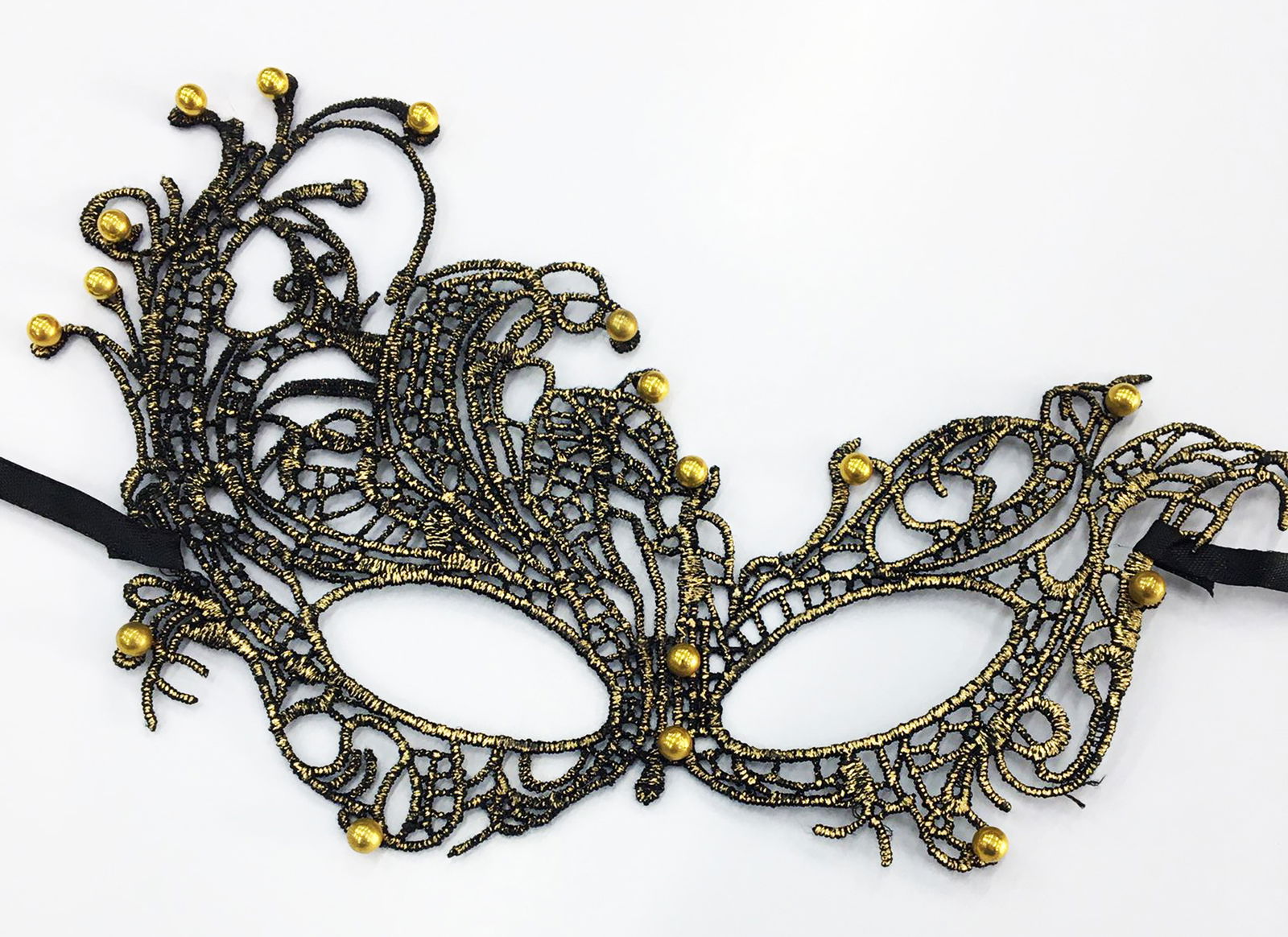 Gold Color Lace Cut Mask Gold Color Pearl Party Mask