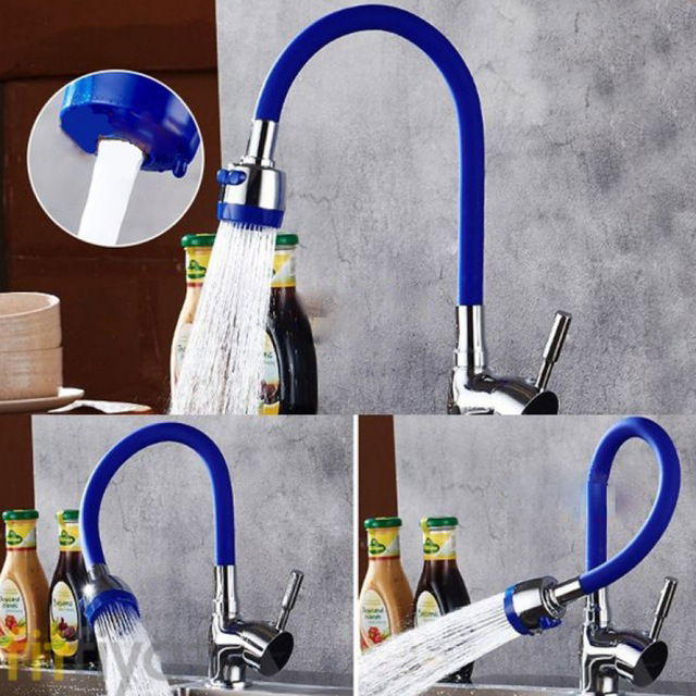 2-Function Spiral Faucet Spout with Colorful Silicone Swivel Head - Blue