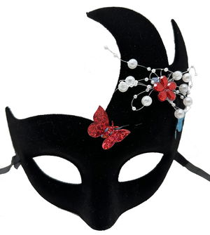 Black Color Suede Covering Venetian Party Mask 20x22 cm