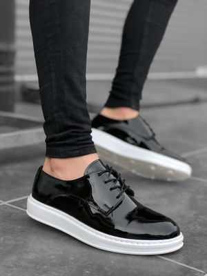 Lace-up Classic Black Patent Leather High Sole Casual Men's Shoes