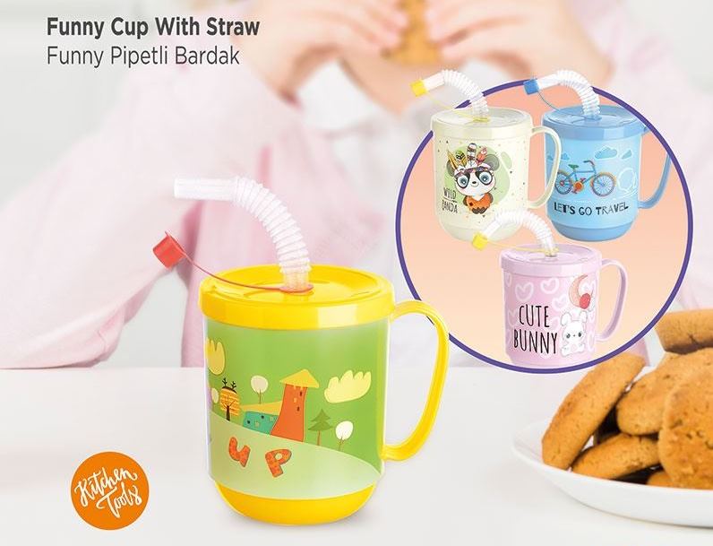 Funny Straw Children's Drinking Glass Patterned Cup 350ml