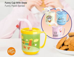 Funny Straw Children's Drinking Glass Patterned Cup 350ml