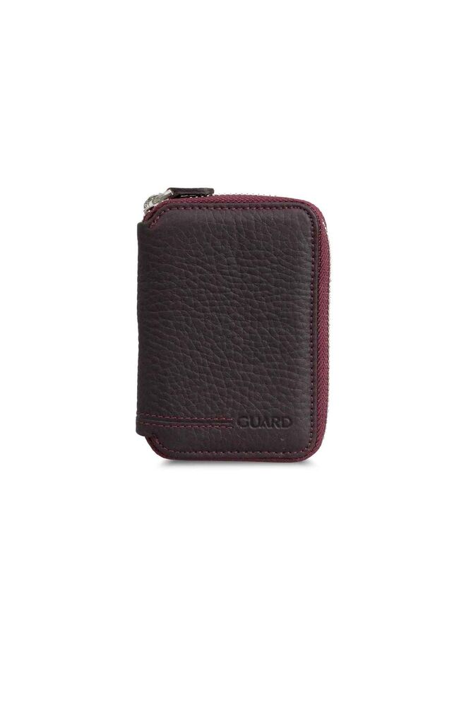 Burgundy Leather Mini Wallet with Zipper