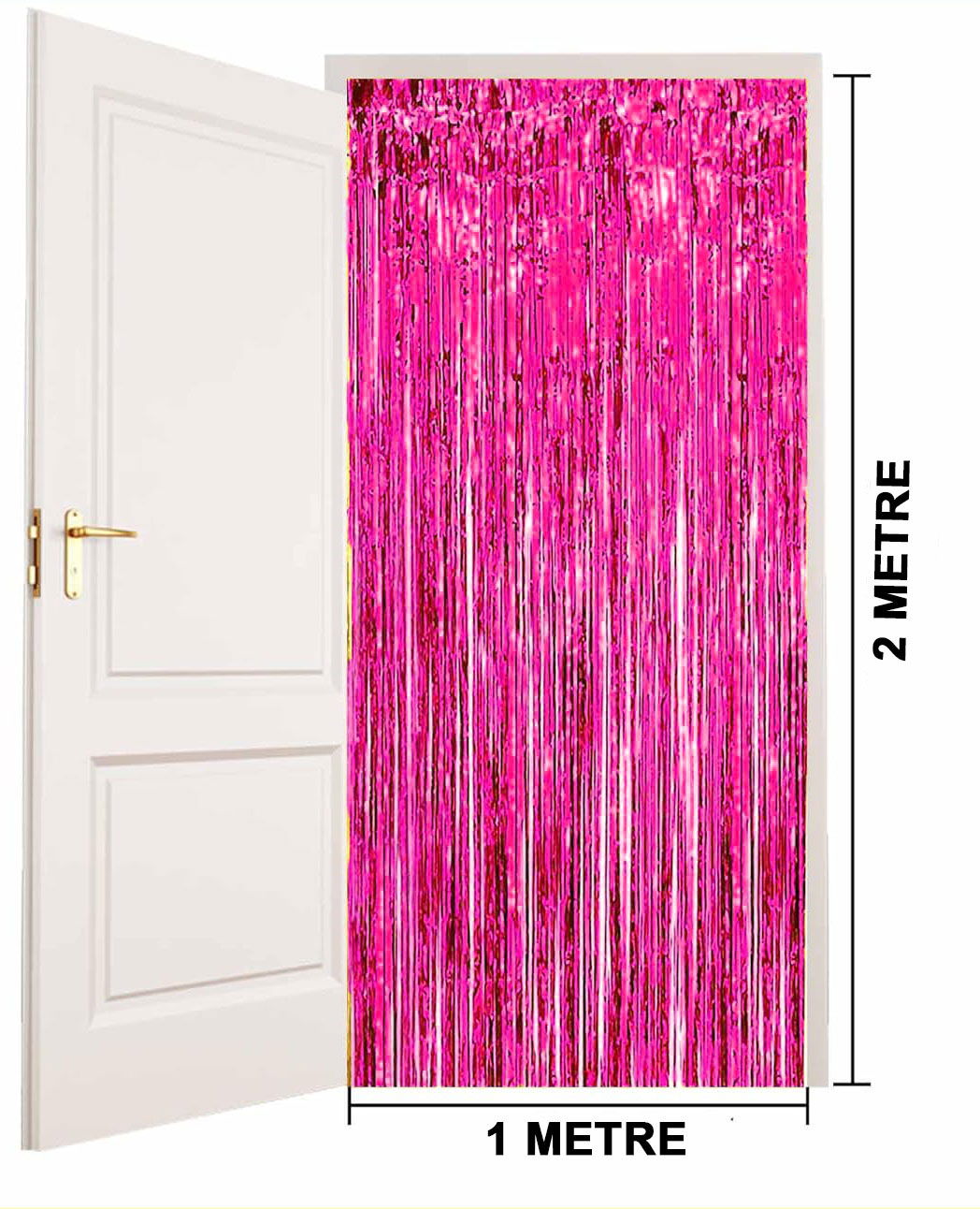 Fuchsia Color Extra Metalized Shiny Fringed Backdrop Curtain Imported A Quality 1x2 Meters