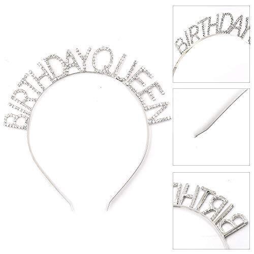 Silver Color Crystal Stones Shiny Birthday Queen Written Queen Crown 16x17 cm