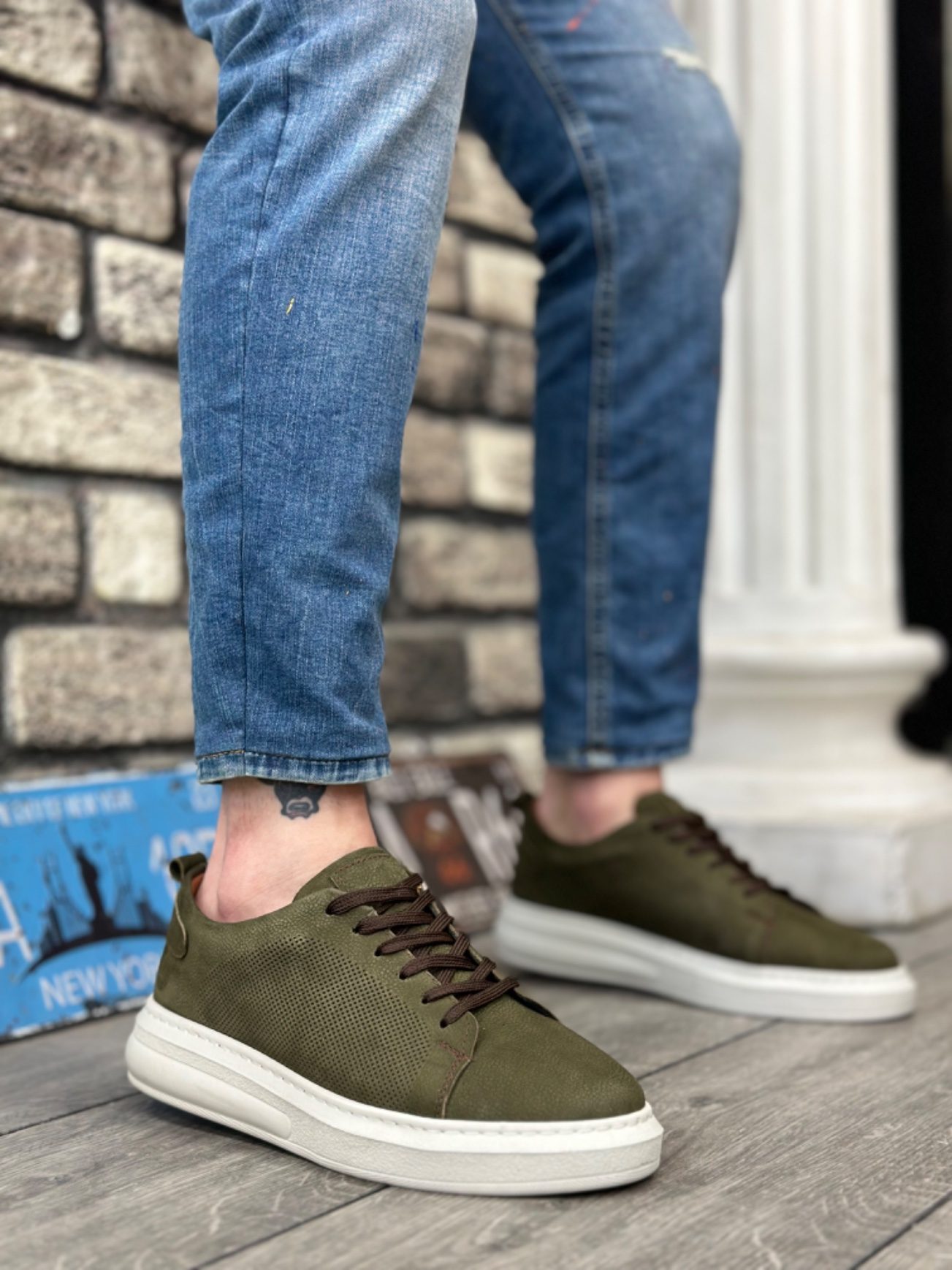 Inside Out Genuine Nubuck Leather Khaki Lace-up Casual Men's Shoes