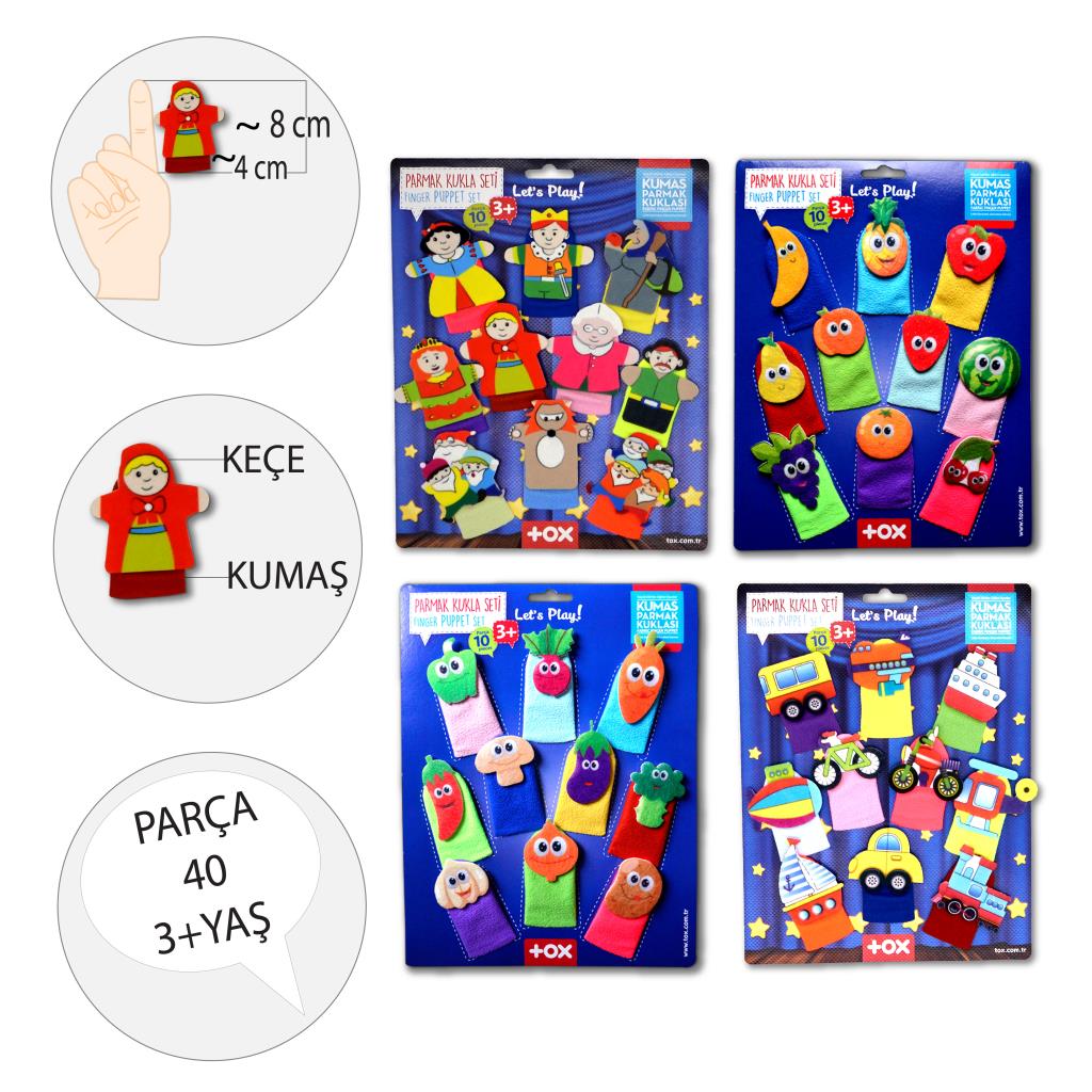 4 Sets - 40 Pieces Fairy Tale Heroes, Fruits, Vegetables and Vehicles Finger Puppet