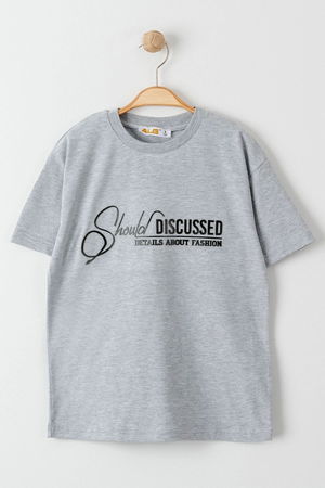 8-12 Years Printed Kids T-Shirt Gray