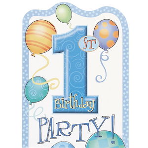 1 Year Birthday Party Invitation Blue Color 8 Pieces