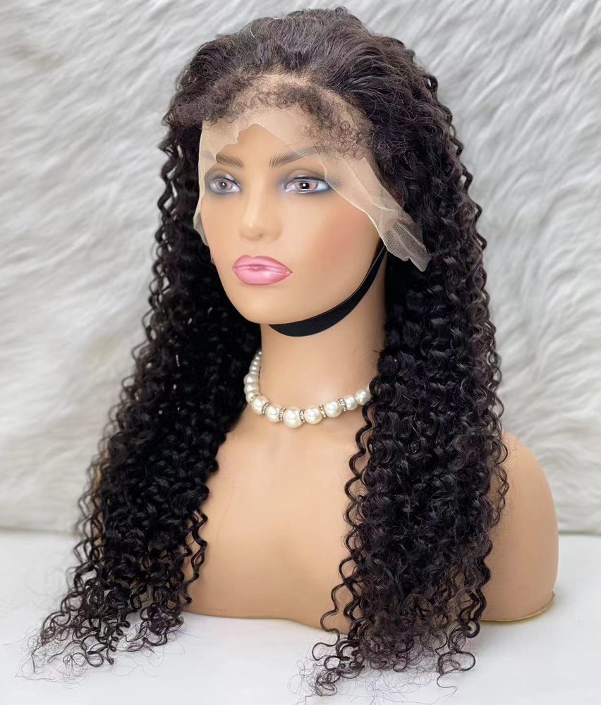 Real Hair Front Lace Tulle Wig / Water Wavy Look / Natural 60/65cm