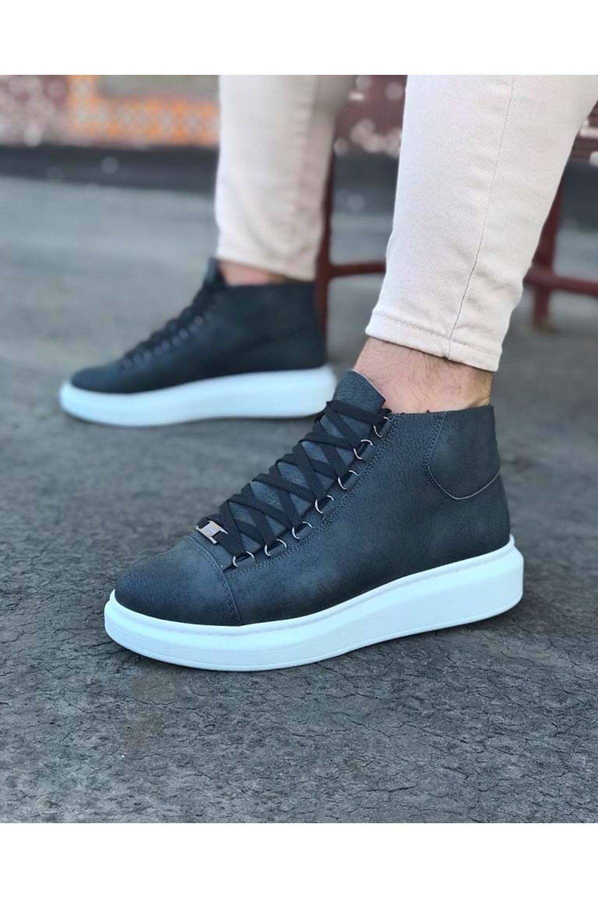 Gray Lace-up Sneakers Ankle Boots