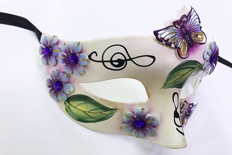 Leaf Modeled Butterfly Embroidered Christmas Party Mask Purple Color