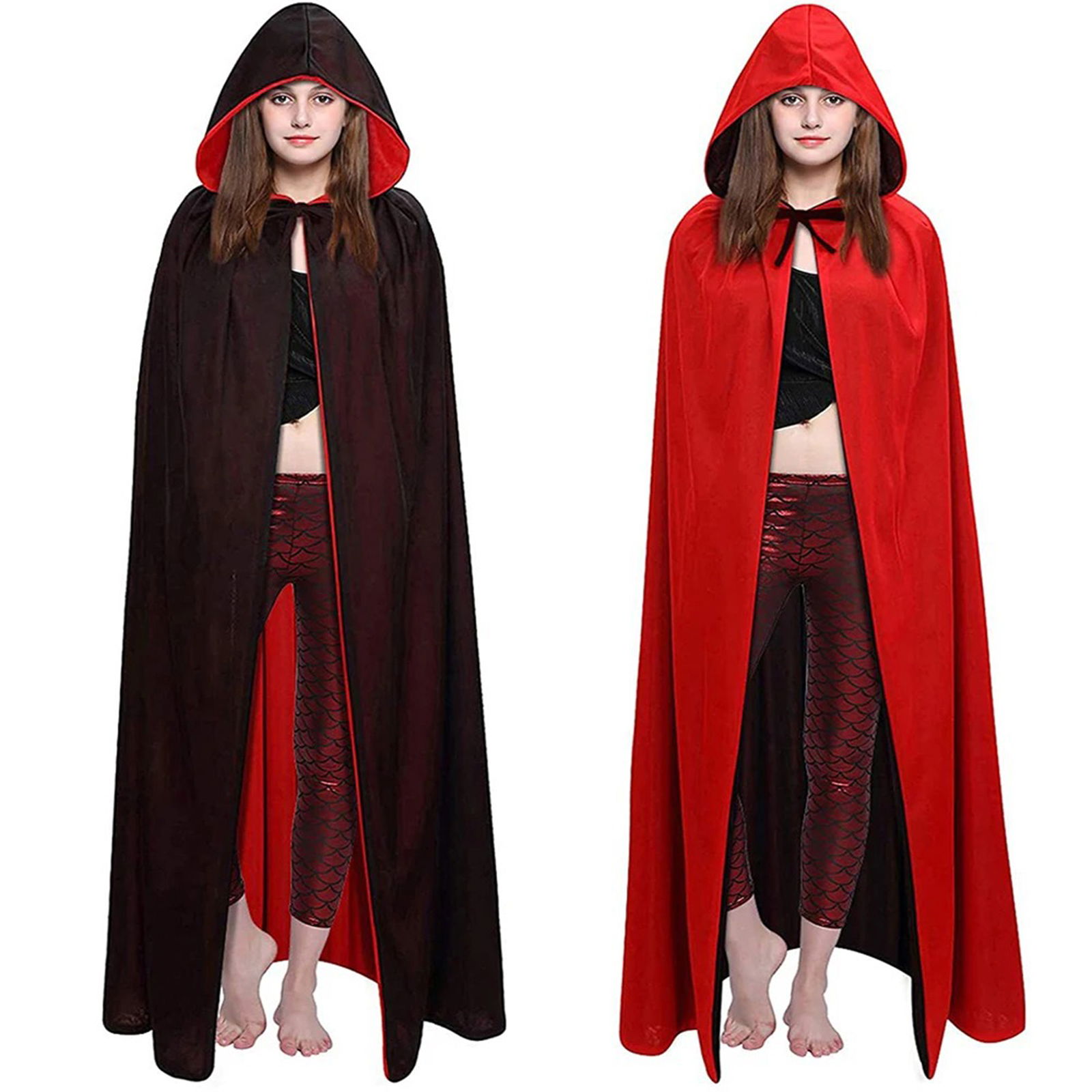 Reversible Black Red Hooded Cape 140 cm Adult