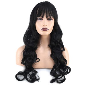 Long Kanekalon Fiber Synthetic Wig with Wavy Custom Bangs / Dark Chestnut