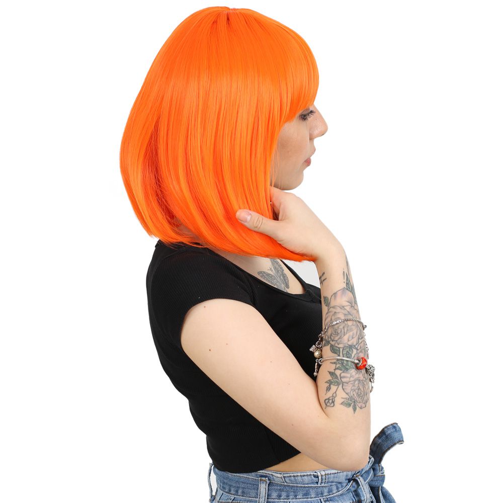 Kanekalon Fiber Synthetic Wig with Blunt Bangs / Orange