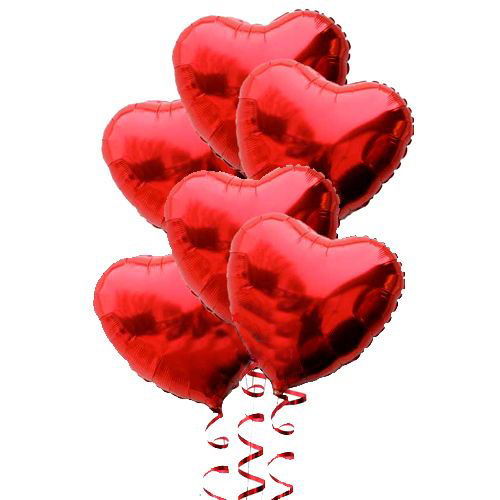 Red Color 45 cm Heart Foil Balloon Bunch 6 Pieces (Without Helium)