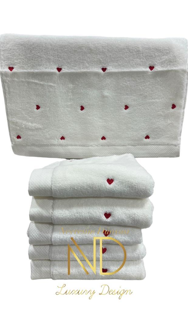 Lubow Love White Red Embroidered 70x140 Towel Set of 6