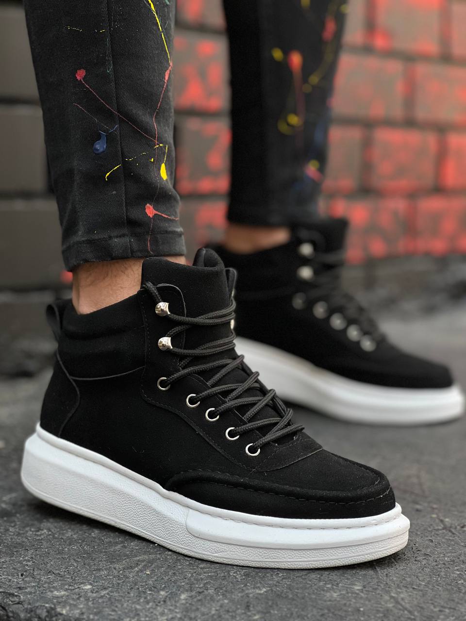 Black Suede High Sole Men's Ankle Boots