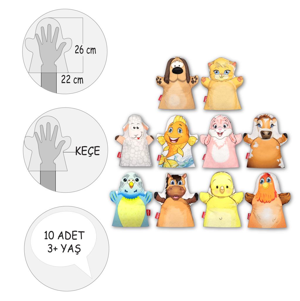 10 Piece Pets Hand Puppet Set , Educational Toy