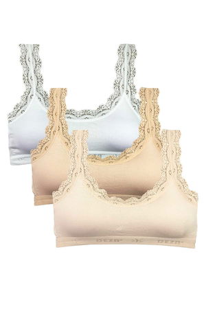 3 Pcs Lace Embroidery Embroidered Padded Bamboo Women Bustier White Skin Cream