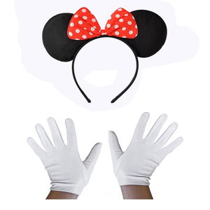 Minnie Mouse Tiara with Red Bow and White Gloves Set