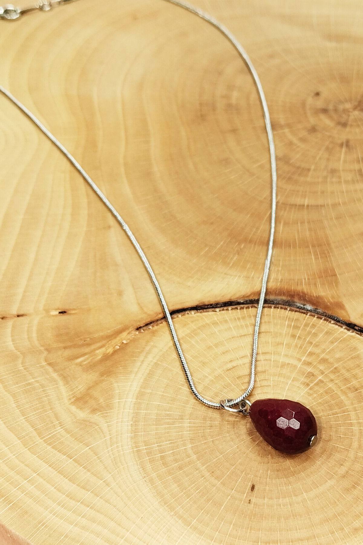 Ruby Natural Stone Handmade Pendant with Chain: 1.5 cm Chain: 20 cm Boxed