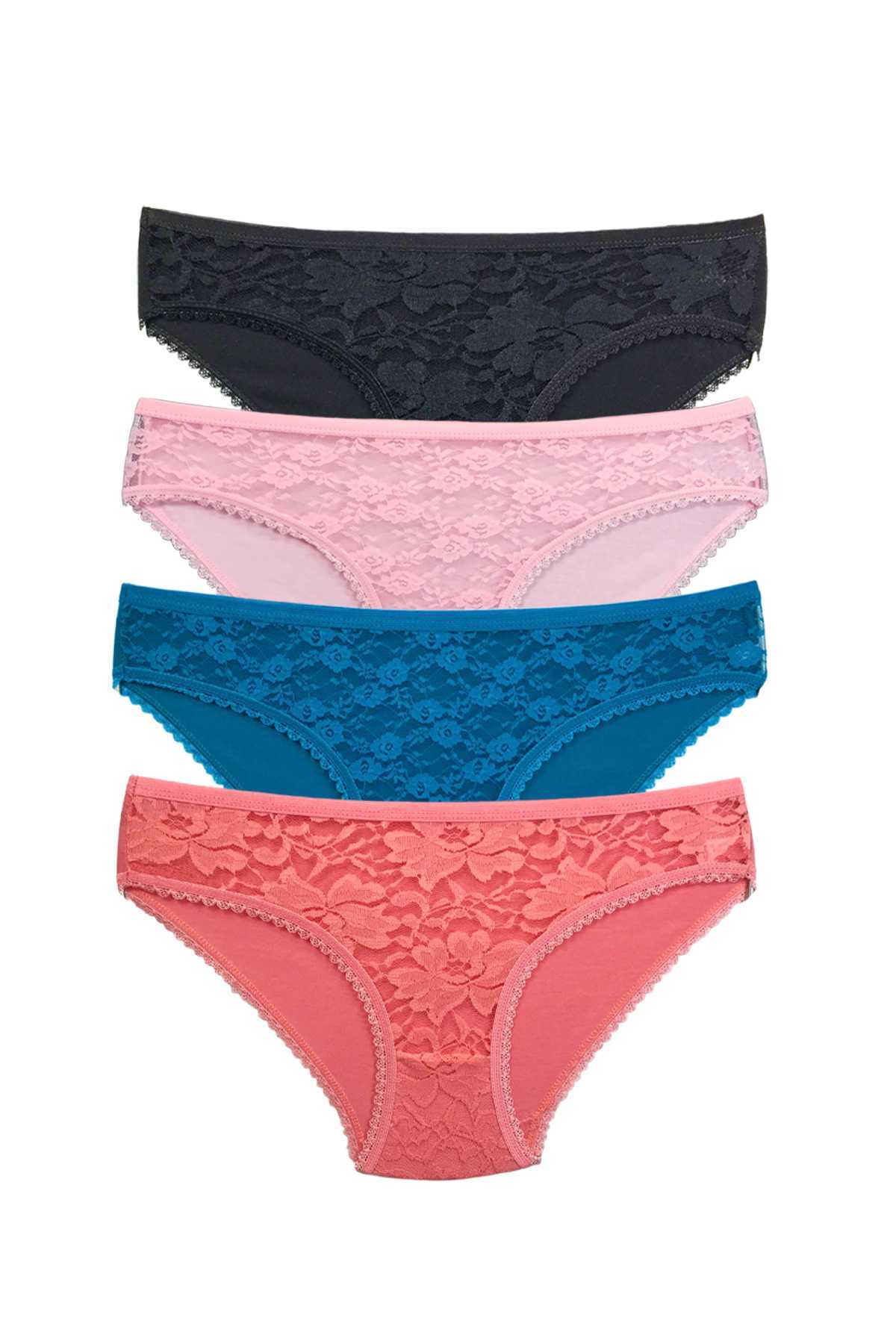 4 Pcs Lace Front Transparent Women Slip Panties S218