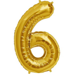 Shaped Supershape Gold Number Foil Balloon Number 6