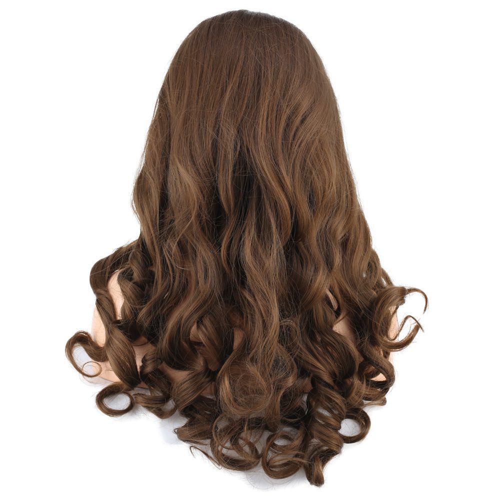 Long Kanekalon Fiber Synthetic Wig with Wavy Bangs / Dark Auburn