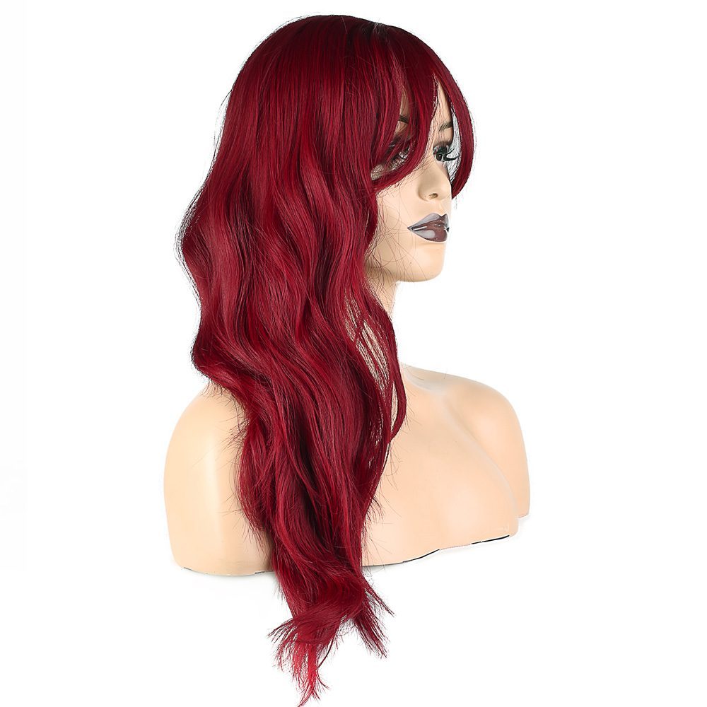 Kanekalon Fiber Synthetic Medium Wig with Wavy Custom Bangs / Red