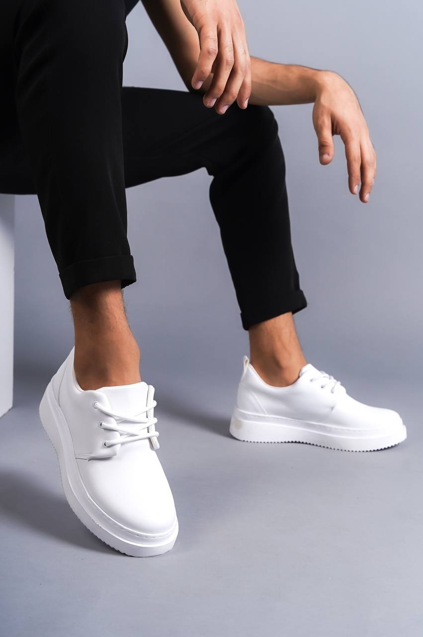 White Leather Lace-up Casual Men's Shoes