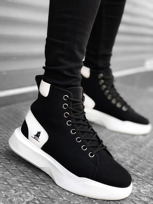 Lace-up Men's High Sole Black White Black Sole Sport Boots